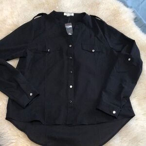Black button up long sleeve top size M